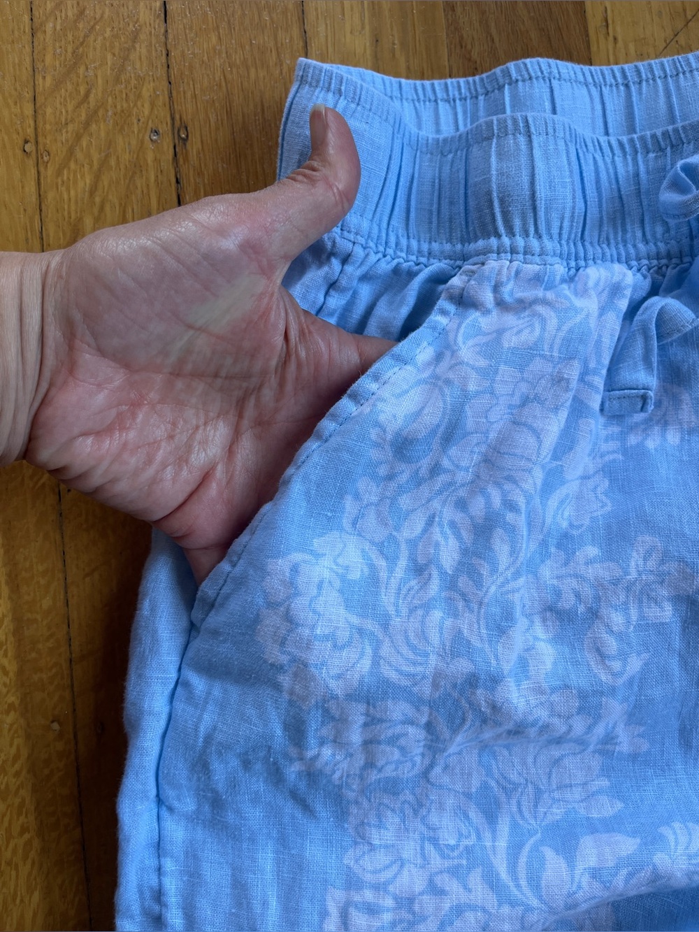 Joie 100% linen drawstring straight wide leg flowing blue light pants floral L